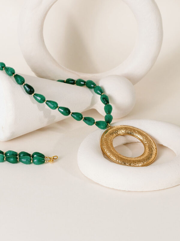 necklace with dark green jade semi-precious stones and 24K gold-plated elements - AM BY AGAPI