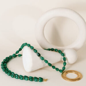 necklace with dark green jade semi-precious stones and 24K gold-plated elements - AM BY AGAPI