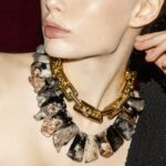 Κολιέ με ασύμμετρους ημιπολύτιμους λίθους και ακρυλική αλυσίδα